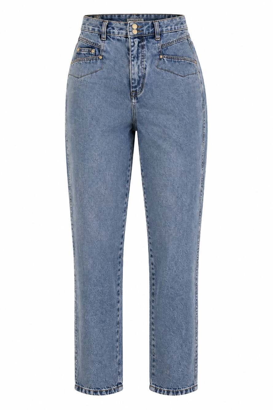 Stefano International Vintage High Waist Acid-Wash Distressed-Style Mom Jeans (S